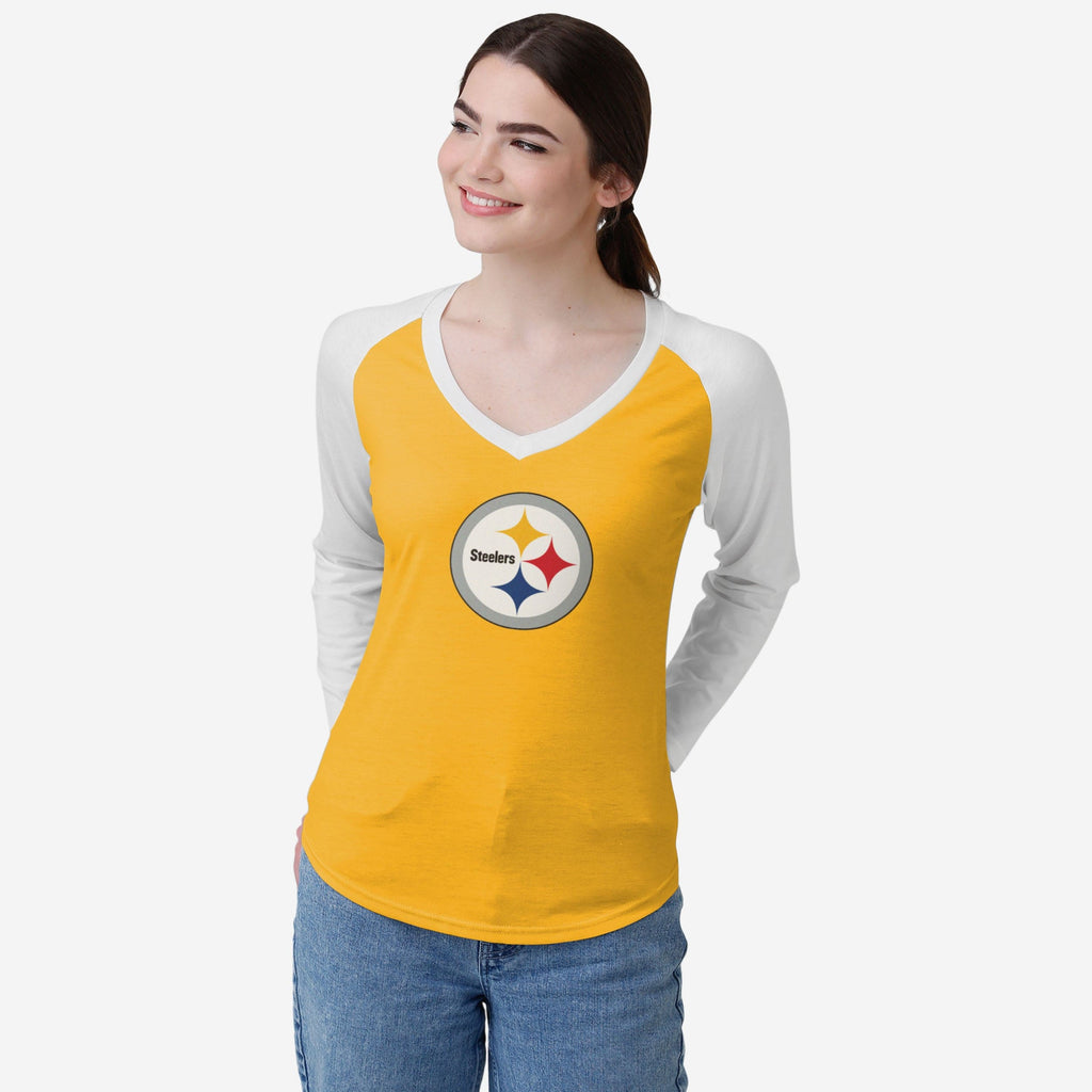 Pittsburgh Steelers Womens Big Logo Solid Raglan T-Shirt FOCO S - FOCO.com