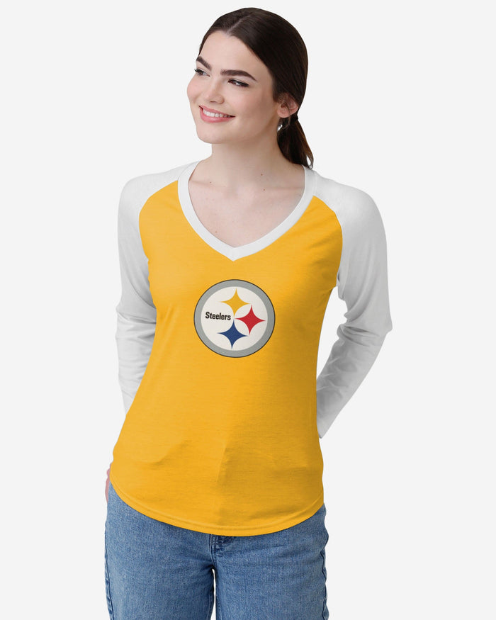 Pittsburgh Steelers Womens Big Logo Solid Raglan T-Shirt FOCO S - FOCO.com