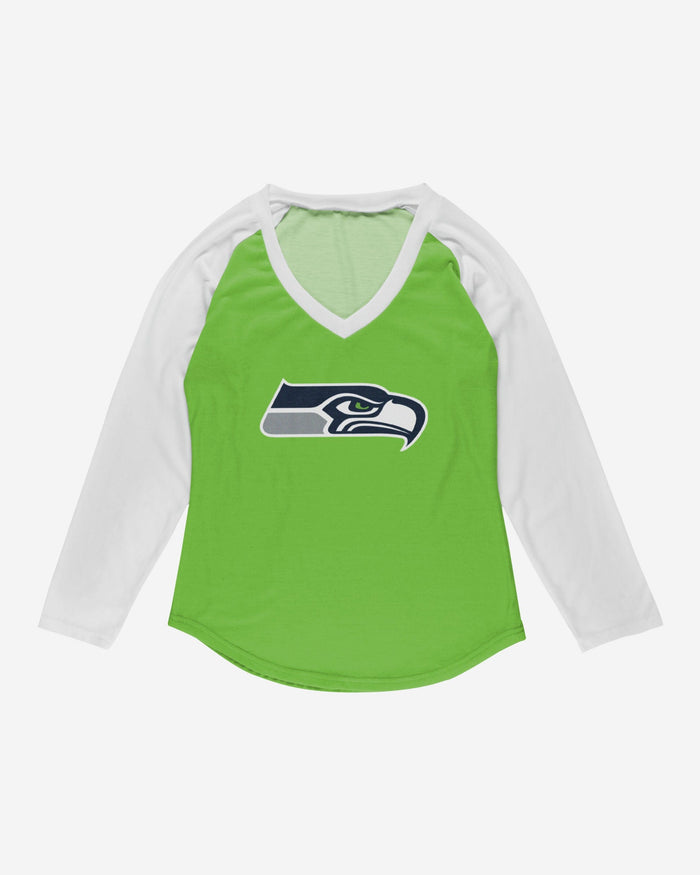 Seattle Seahawks Womens Big Logo Solid Raglan T-Shirt FOCO - FOCO.com
