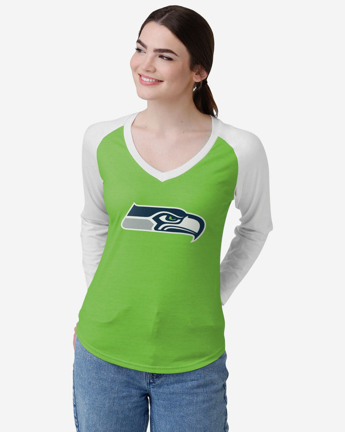 Seattle Seahawks Womens Big Logo Solid Raglan T-Shirt FOCO S - FOCO.com