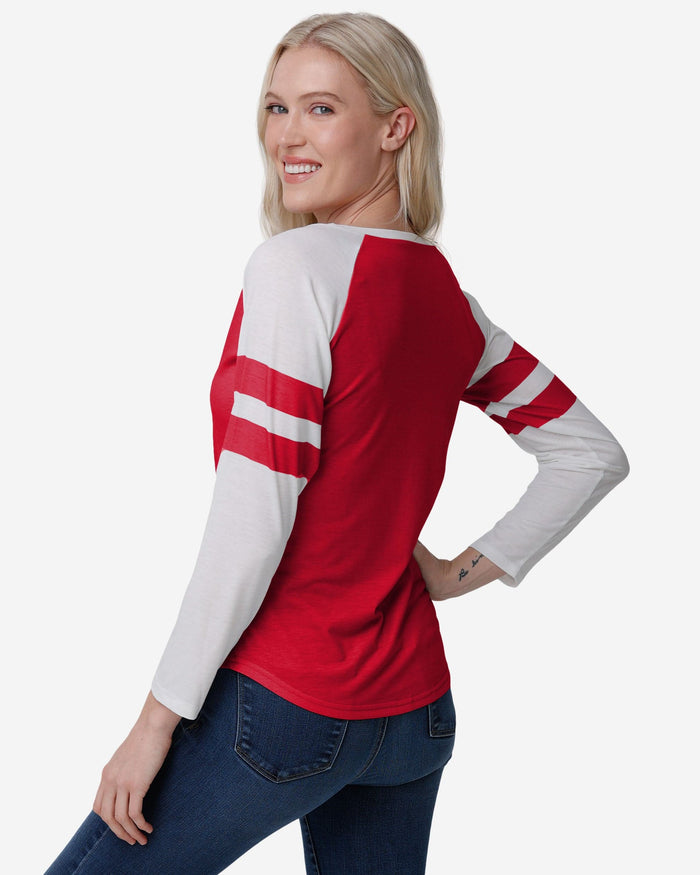 Kansas City Chiefs Womens Script Wordmark Striped Sleeve Raglan T-Shirt FOCO - FOCO.com