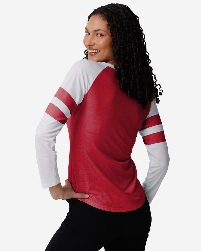 Tampa Bay Buccaneers Womens Script Wordmark Striped Sleeve Raglan T-Shirt FOCO - FOCO.com