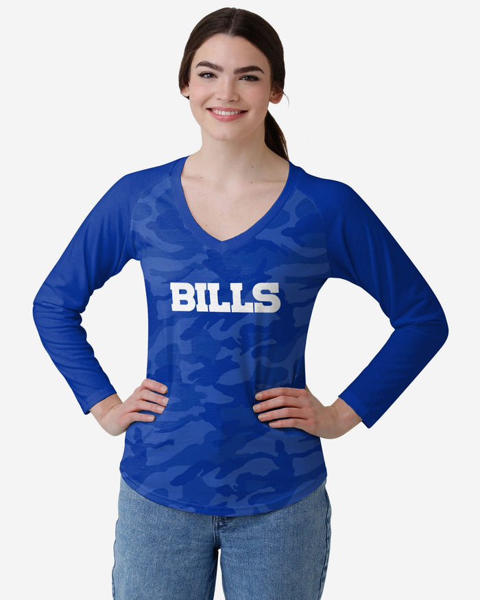 Buffalo Bills Womens Wordmark Tonal Camo Raglan T-Shirt FOCO S - FOCO.com