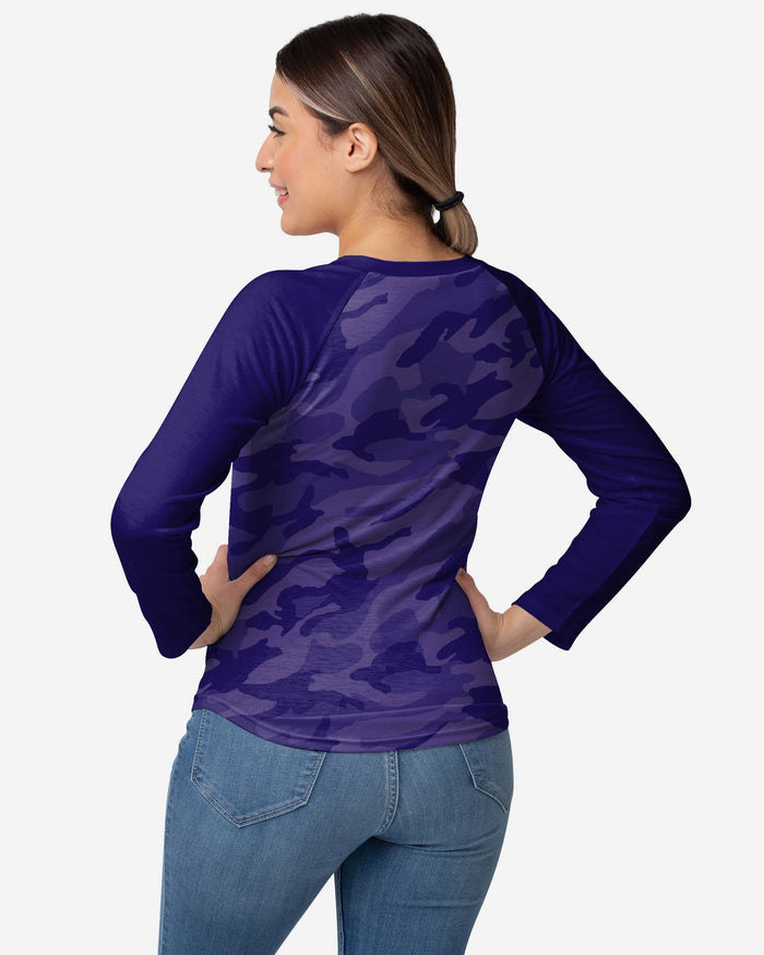 Baltimore Ravens Womens Wordmark Tonal Camo Raglan T-Shirt FOCO - FOCO.com