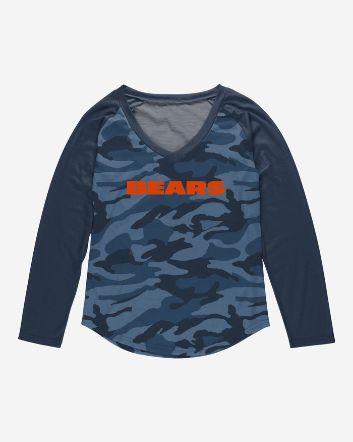 Chicago Bears Womens Wordmark Tonal Camo Raglan T-Shirt FOCO - FOCO.com