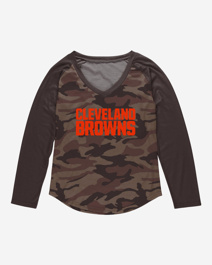 Cleveland Browns Womens Wordmark Tonal Camo Raglan T-Shirt FOCO - FOCO.com