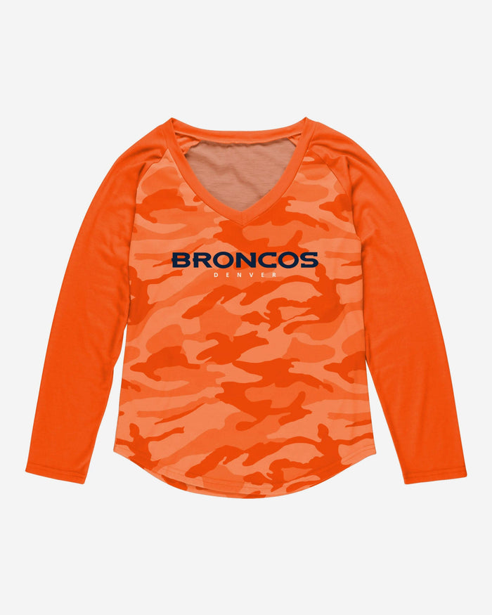 Denver Broncos Womens Wordmark Tonal Camo Raglan T-Shirt FOCO - FOCO.com