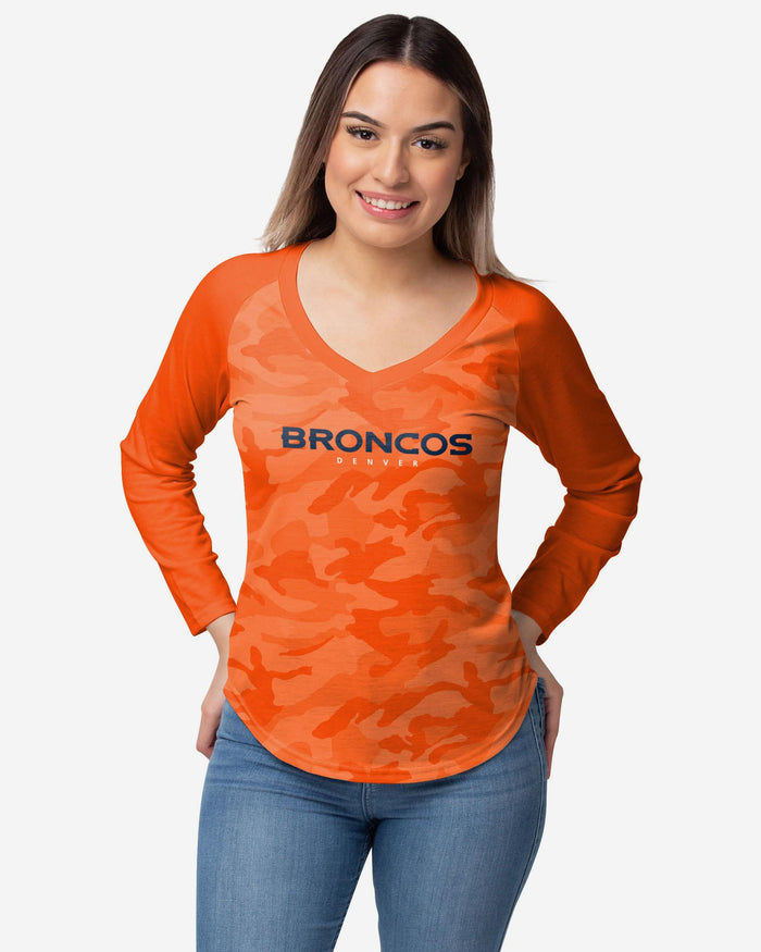 Denver Broncos Womens Wordmark Tonal Camo Raglan T-Shirt FOCO S - FOCO.com