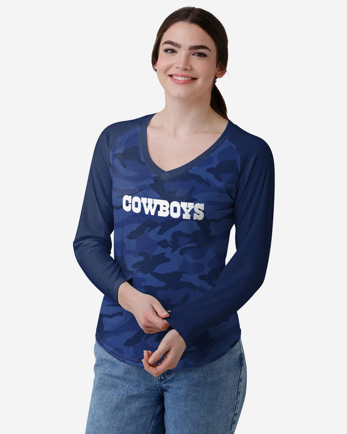Dallas Cowboys Womens Wordmark Tonal Camo Raglan T-Shirt FOCO S - FOCO.com