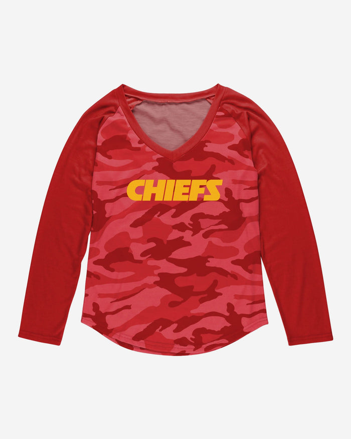 Kansas City Chiefs Womens Wordmark Tonal Camo Raglan T-Shirt FOCO - FOCO.com