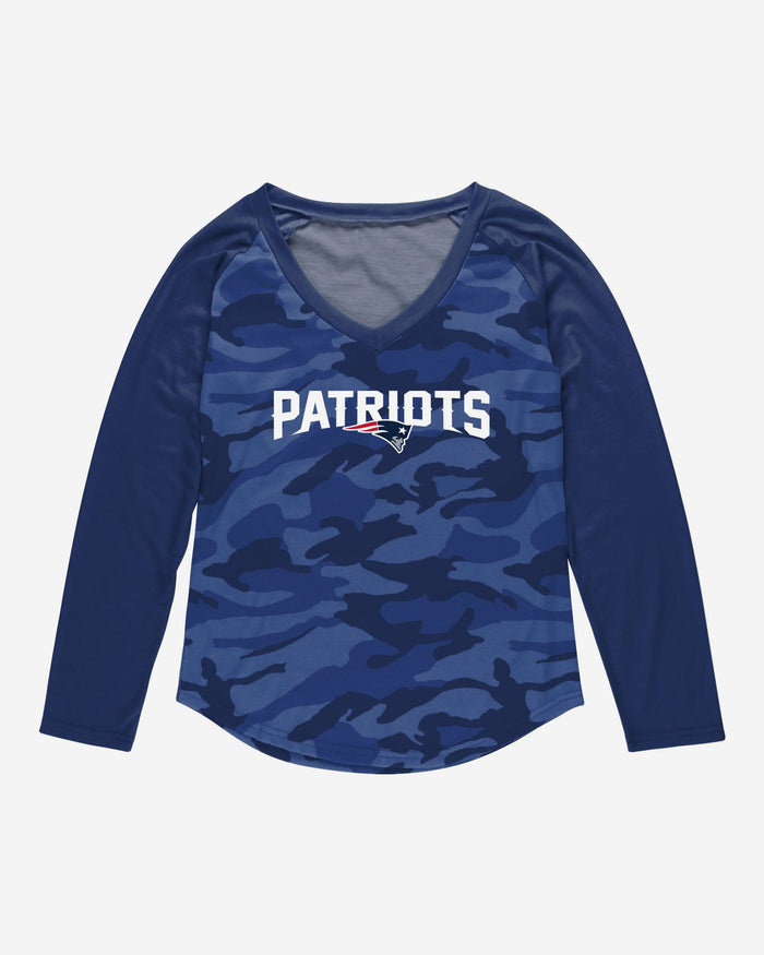 New England Patriots Womens Wordmark Tonal Camo Raglan T-Shirt FOCO - FOCO.com