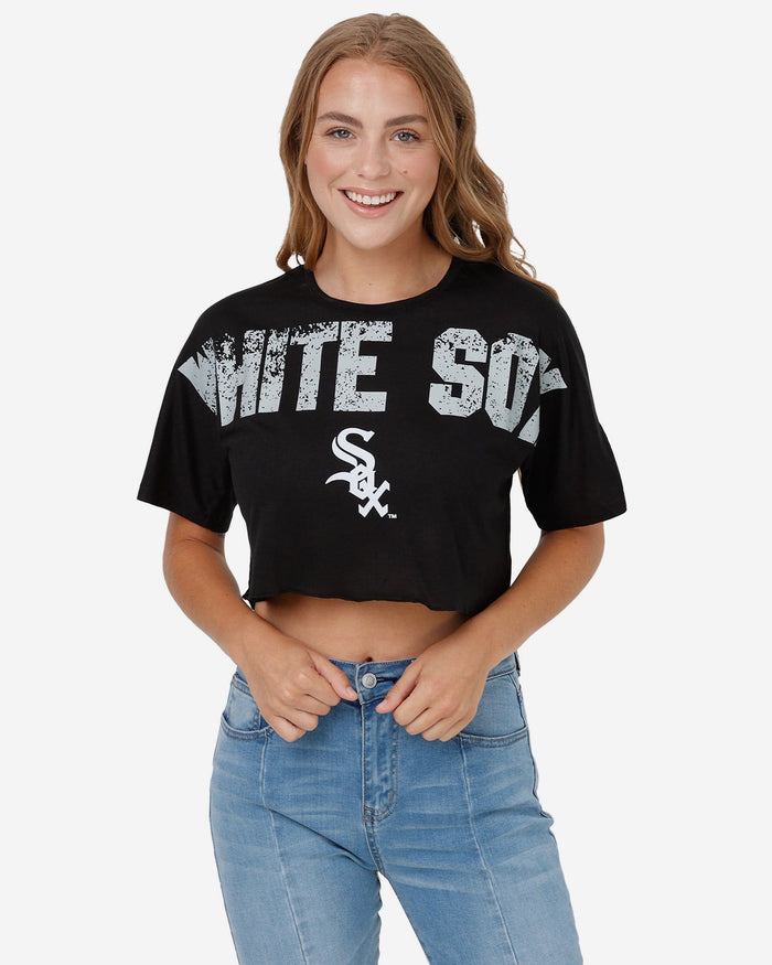 Chicago White Sox Womens Distressed Wordmark Crop Top FOCO S - FOCO.com