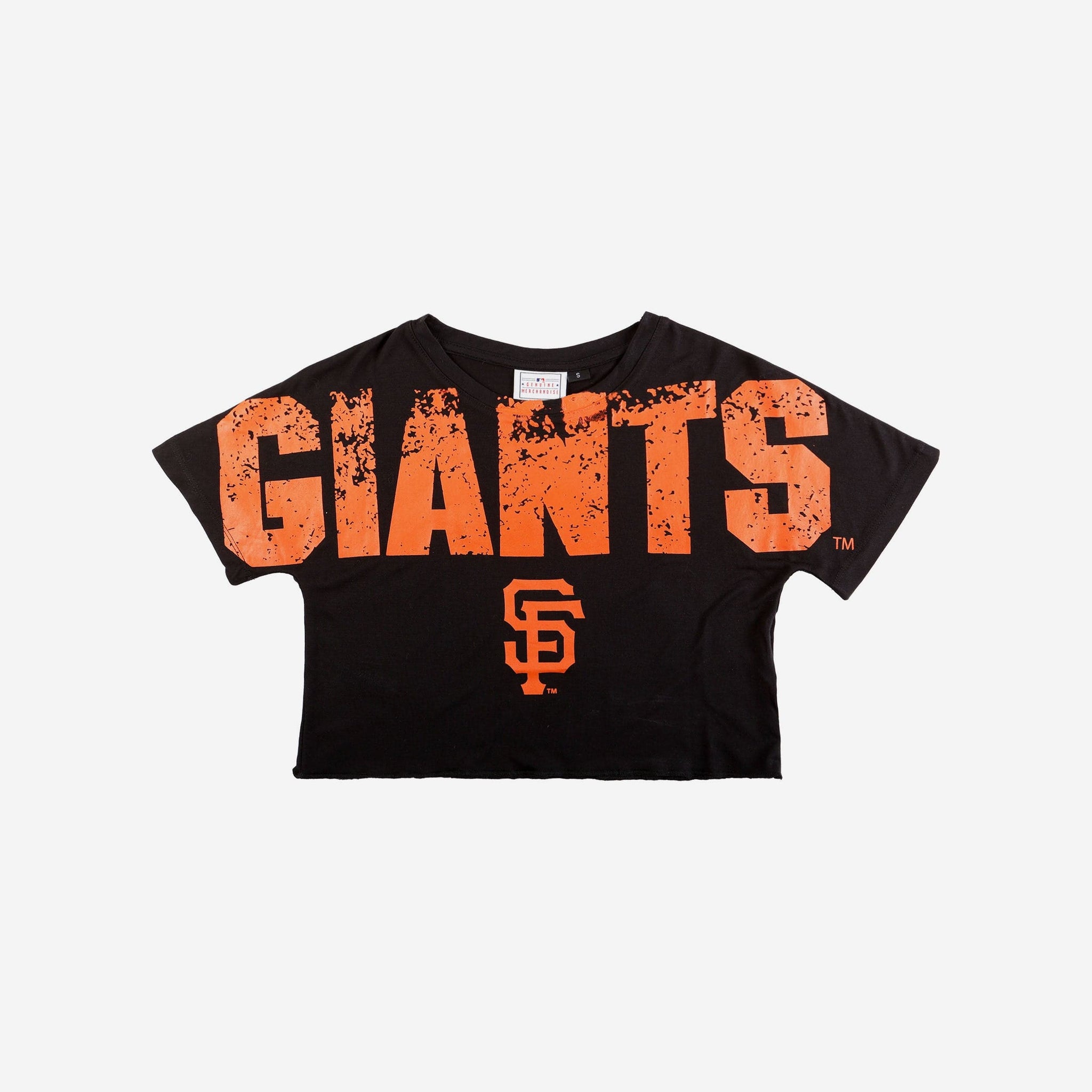 San Francisco Giants Womens Petite Distressed Wordmark Crop Top