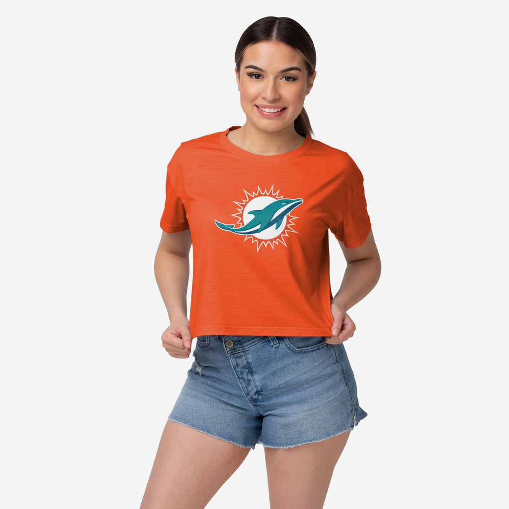 Miami Dolphins Womens Alternate Team Color Crop Top FOCO S - FOCO.com