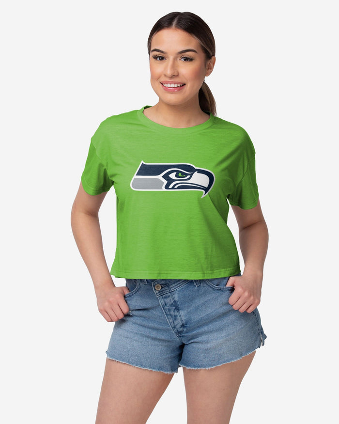 Seattle Seahawks Womens Alternate Team Color Crop Top FOCO S - FOCO.com
