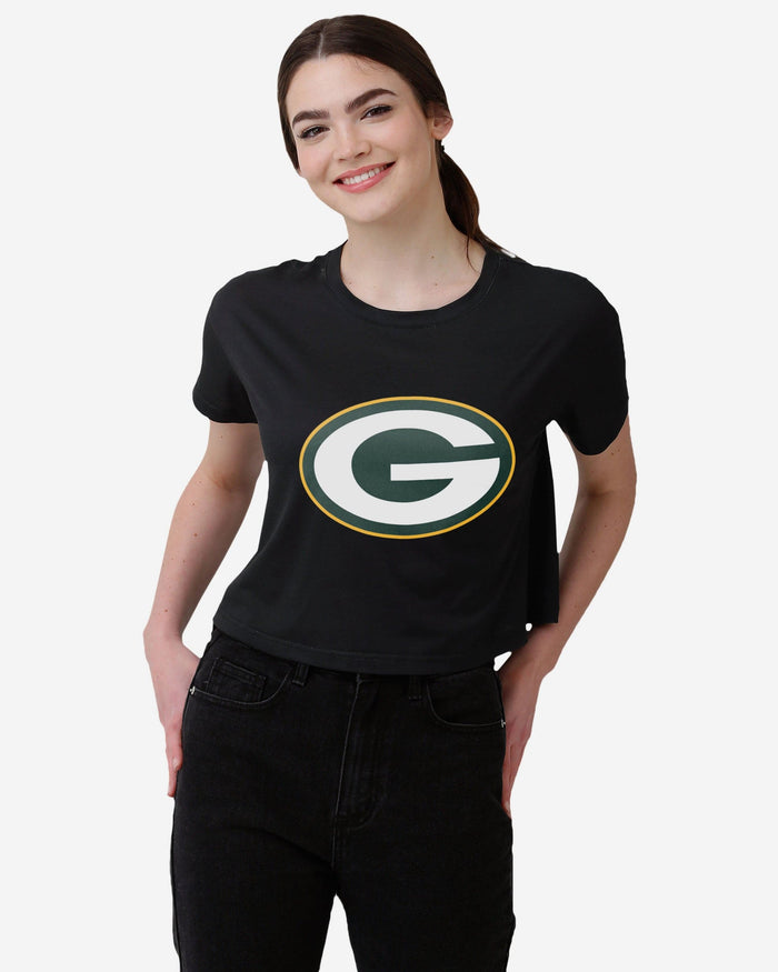 Green Bay Packers Womens Black Big Logo Crop Top FOCO S - FOCO.com