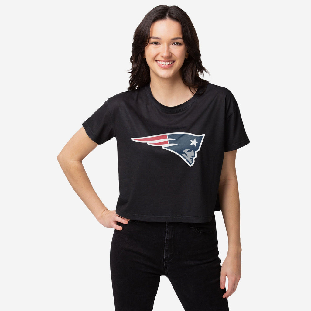 New England Patriots Womens Black Big Logo Crop Top FOCO S - FOCO.com