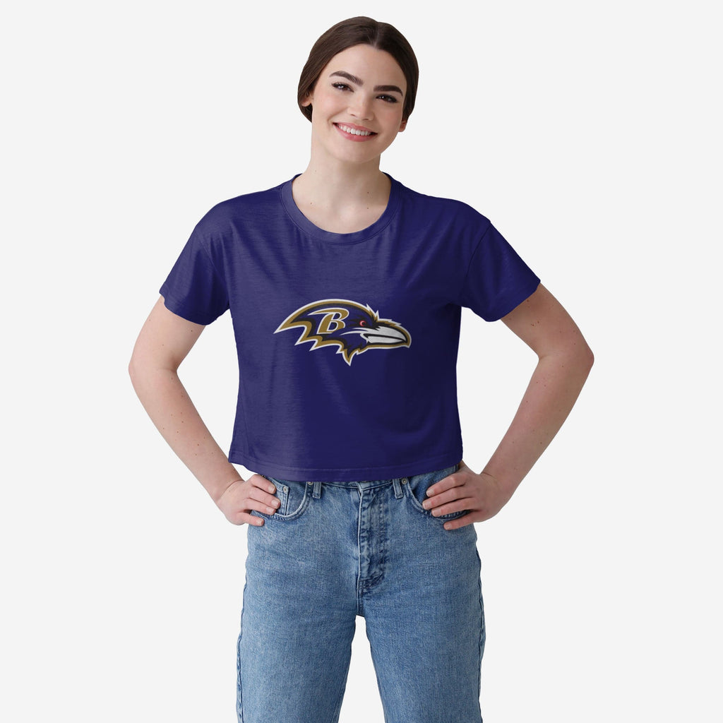 Baltimore Ravens Womens Solid Big Logo Crop Top FOCO S - FOCO.com