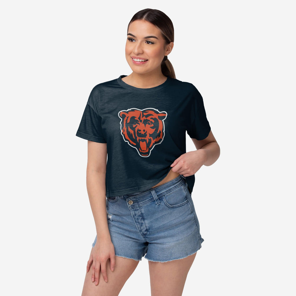 Chicago Bears Womens Solid Big Logo Crop Top FOCO S - FOCO.com