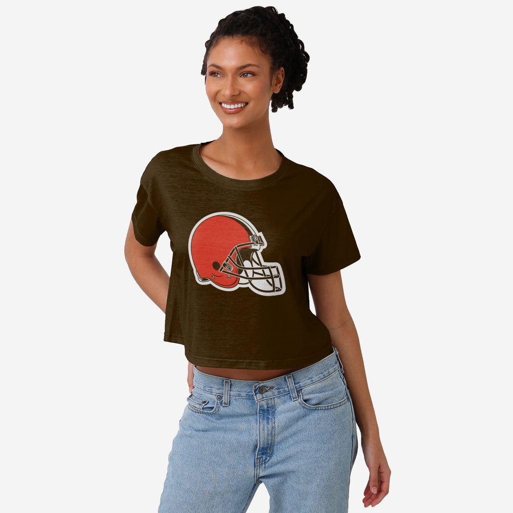 Cleveland Browns Womens Solid Big Logo Crop Top FOCO S - FOCO.com