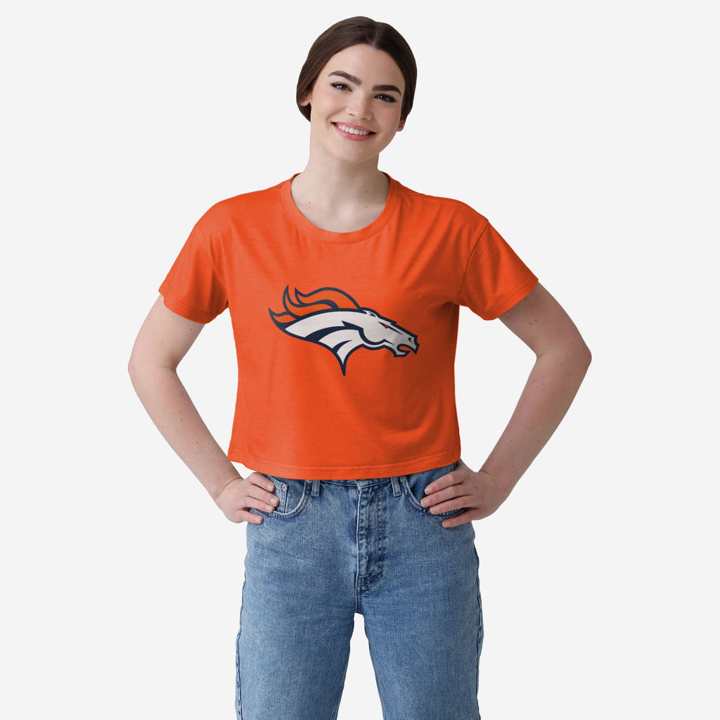 Denver Broncos Womens Solid Big Logo Crop Top FOCO S - FOCO.com
