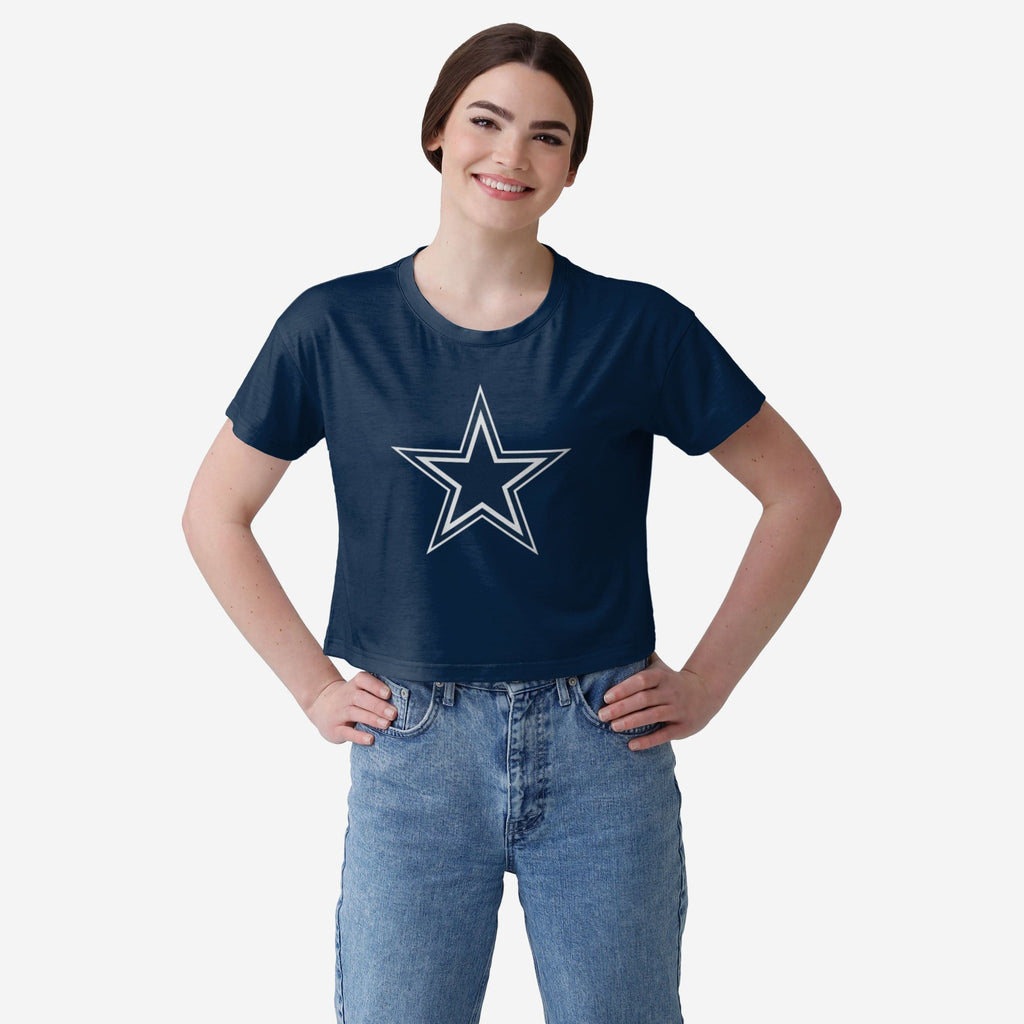 Dallas Cowboys Womens Solid Big Logo Crop Top FOCO S - FOCO.com