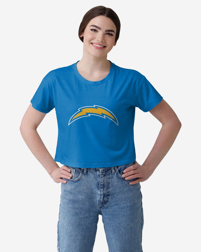 Los Angeles Chargers Womens Solid Big Logo Crop Top FOCO S - FOCO.com