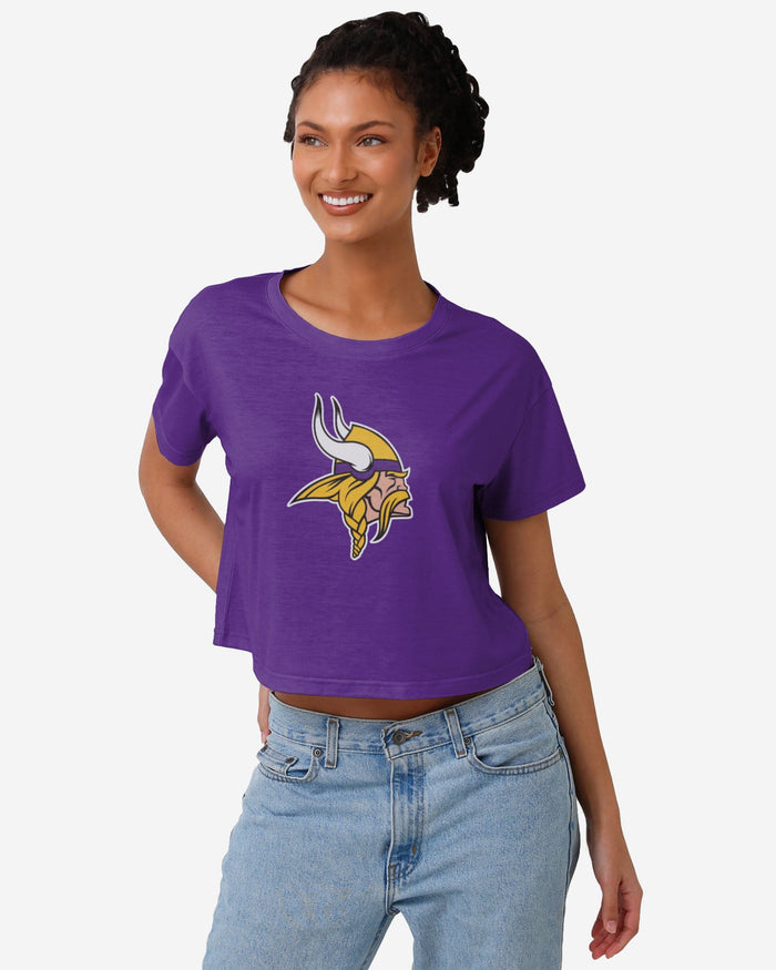 Minnesota Vikings Womens Solid Big Logo Crop Top FOCO S - FOCO.com