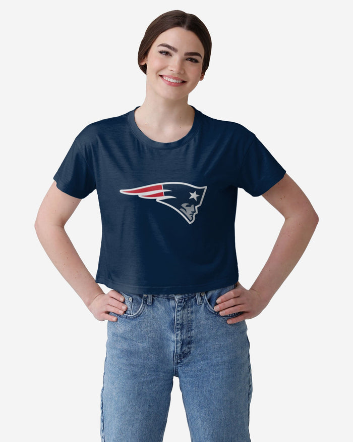 New England Patriots Womens Solid Big Logo Crop Top FOCO S - FOCO.com