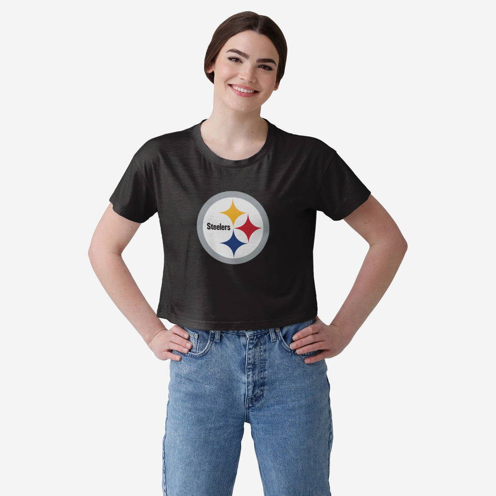Pittsburgh Steelers Womens Solid Big Logo Crop Top FOCO S - FOCO.com