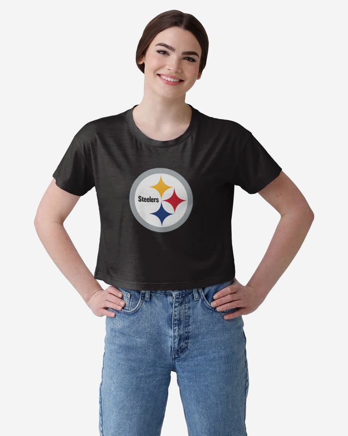 Pittsburgh Steelers Womens Solid Big Logo Crop Top FOCO S - FOCO.com