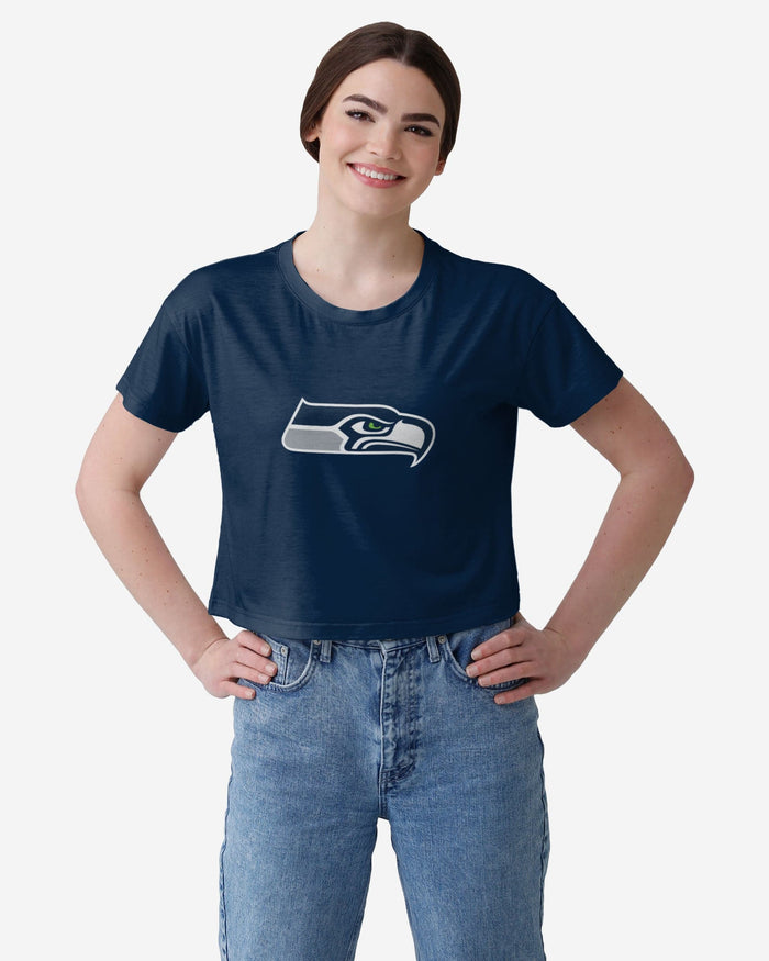 Seattle Seahawks Womens Solid Big Logo Crop Top FOCO S - FOCO.com
