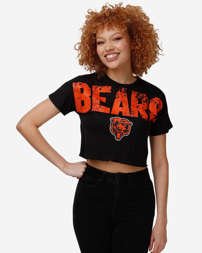 Chicago Bears Womens Distressed Wordmark Crop Top FOCO S - FOCO.com