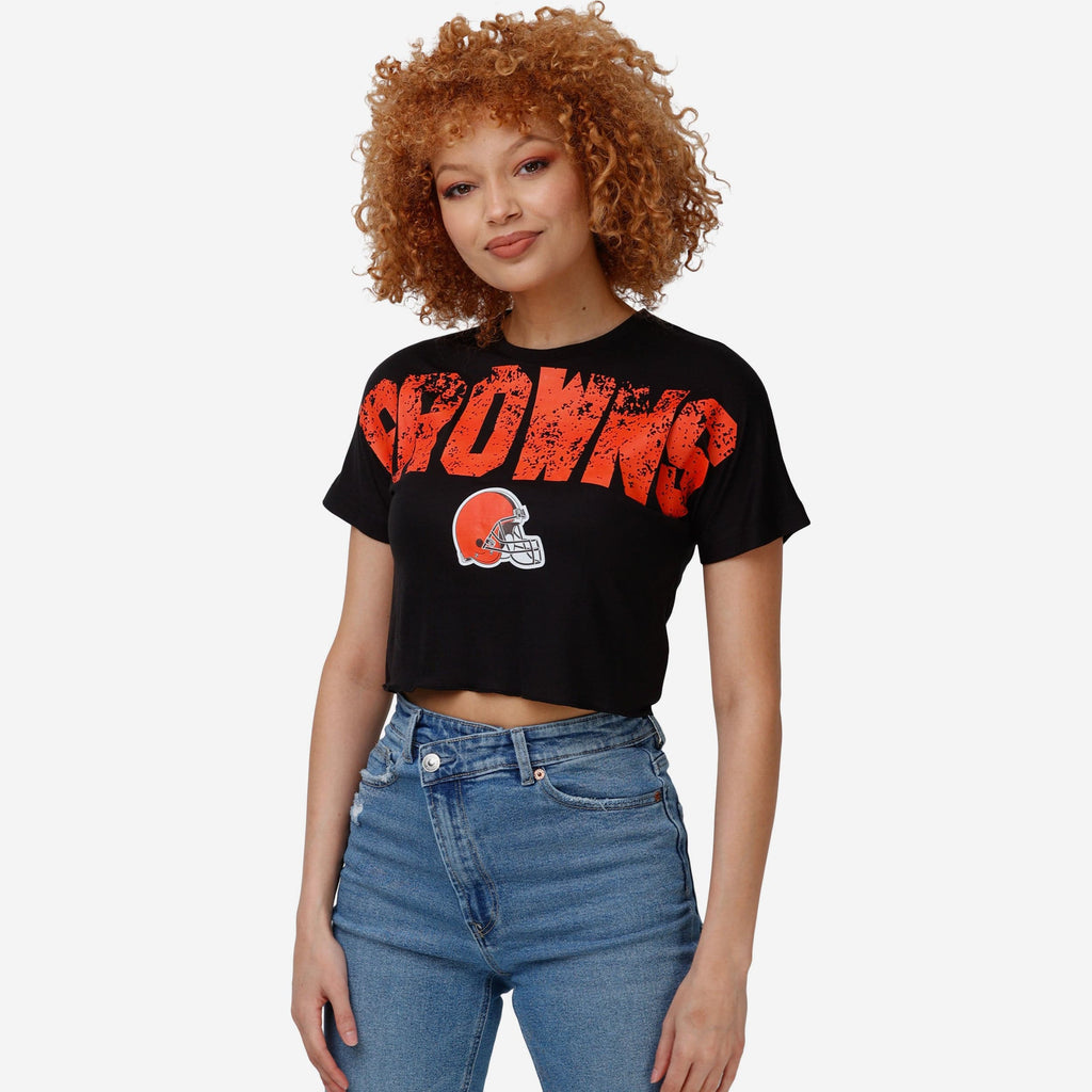 Cleveland Browns Womens Distressed Wordmark Crop Top FOCO S - FOCO.com