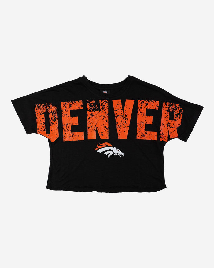 Denver Broncos Womens Petite Distressed Wordmark Crop Top FOCO - FOCO.com