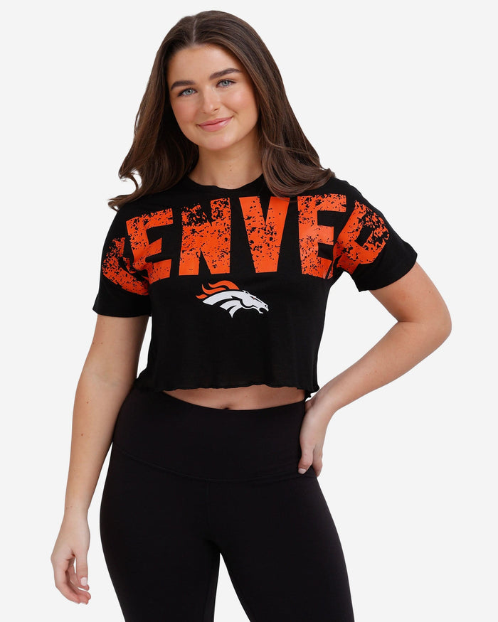Denver Broncos Womens Petite Distressed Wordmark Crop Top FOCO S - FOCO.com