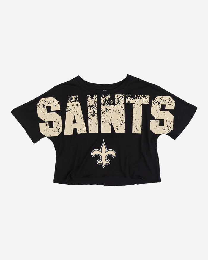 New Orleans Saints Womens Distressed Wordmark Crop Top FOCO - FOCO.com