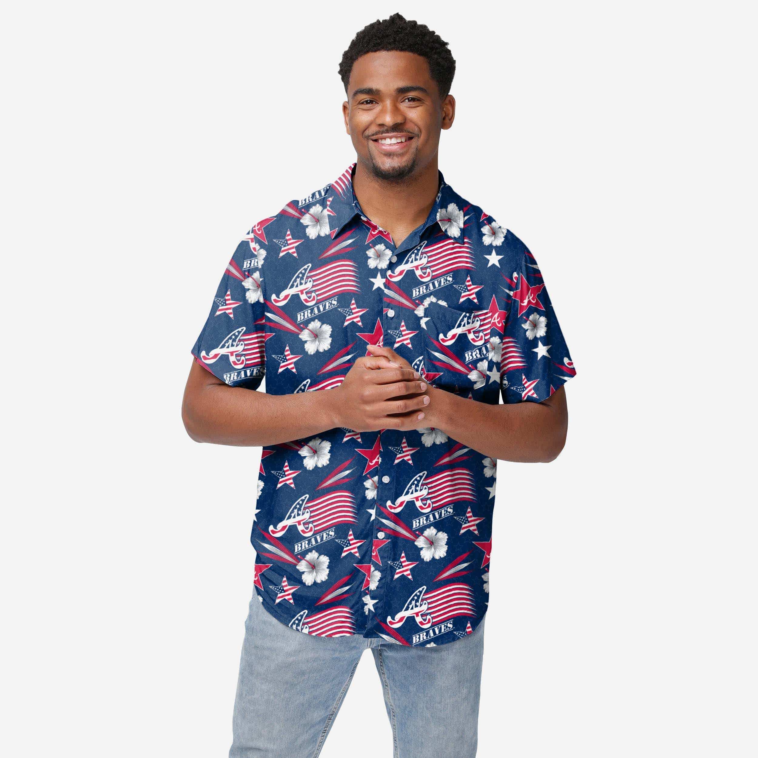 braves dress shirt Men's Atlanta Braves Cutter & Buck Blue City Connect Oxford Stretch Stripe Long Sleeve Button-Down