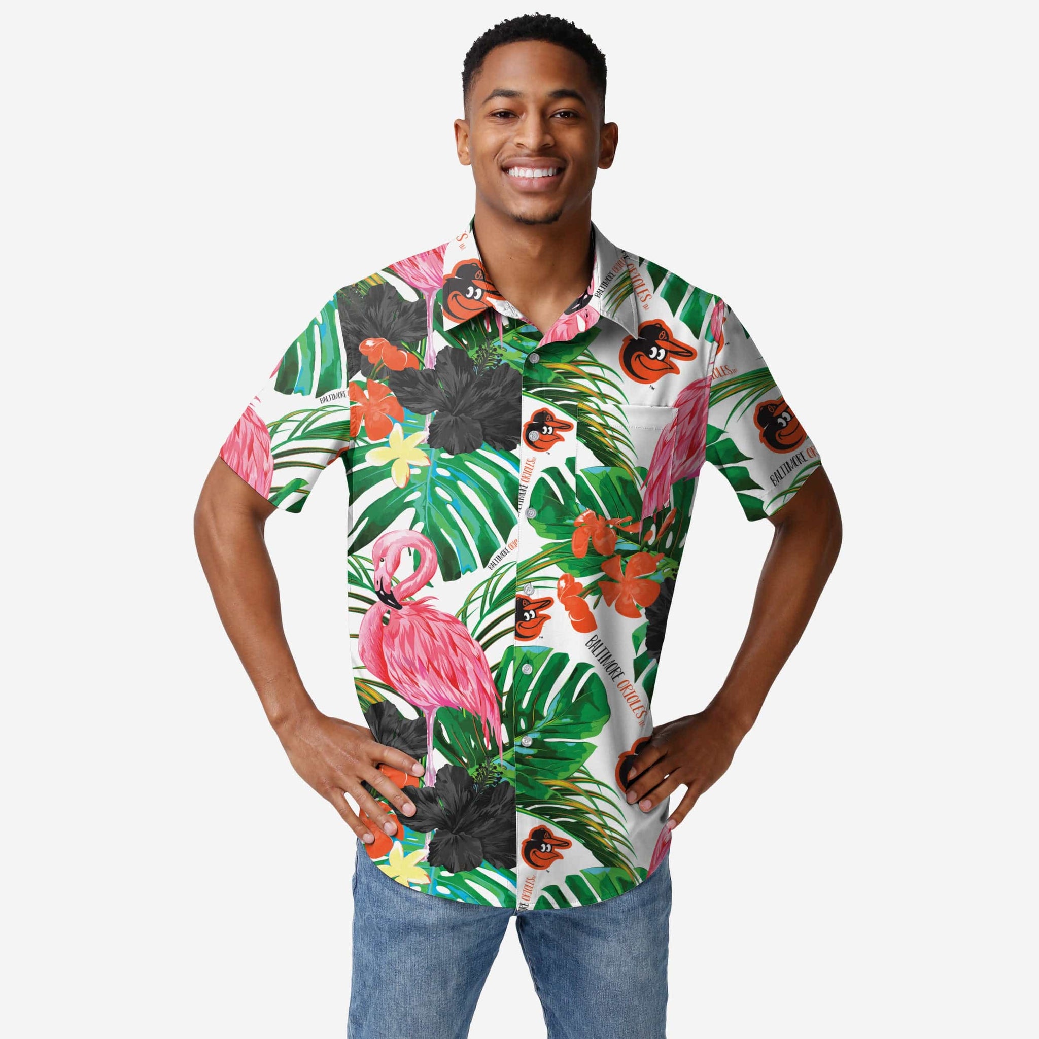 FOCO Baltimore Orioles Flamingo Button Up Shirt, Mens Size: XL