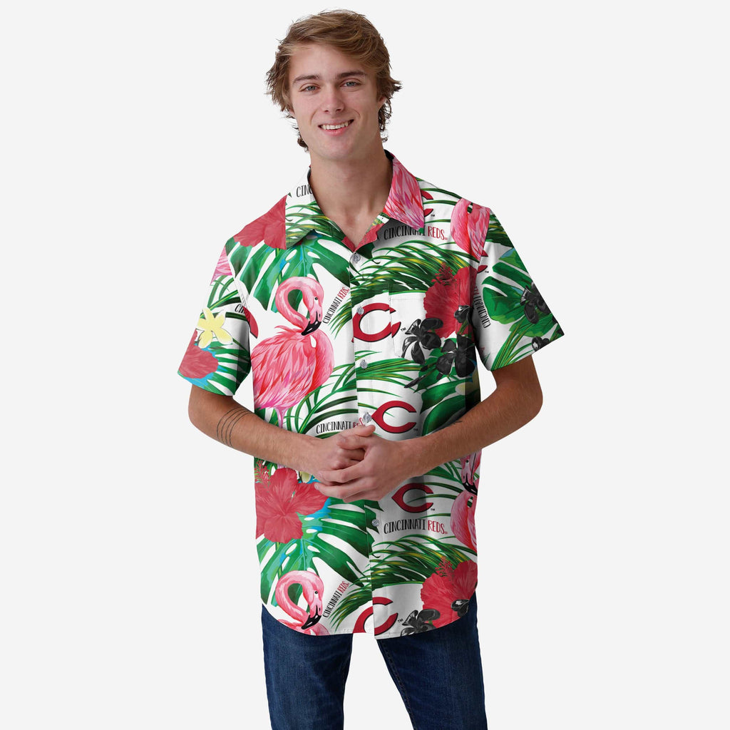 Cincinnati Reds Flamingo Button Up Shirt FOCO S - FOCO.com