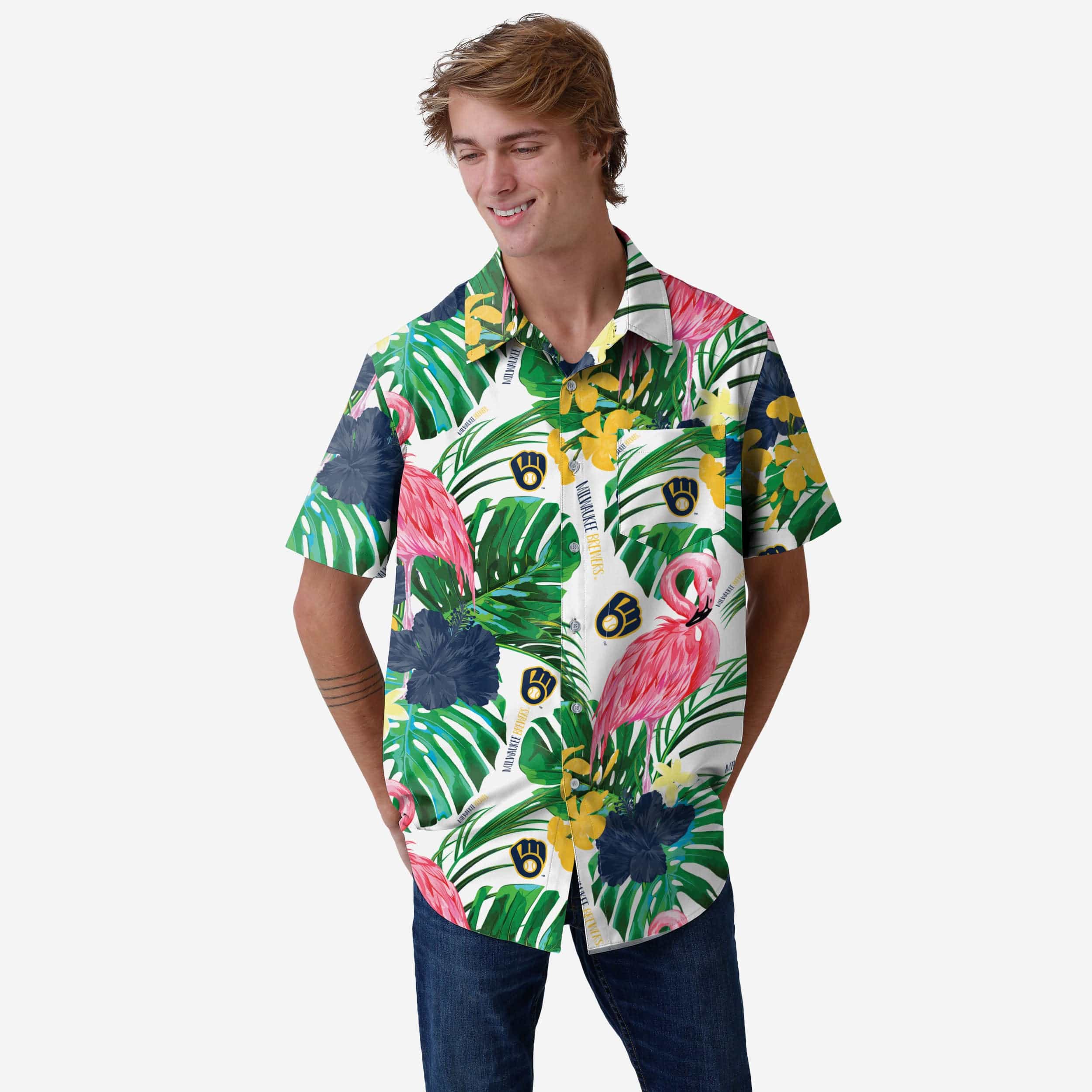 Milwaukee Brewers Flamingo Button Up Shirt FOCO