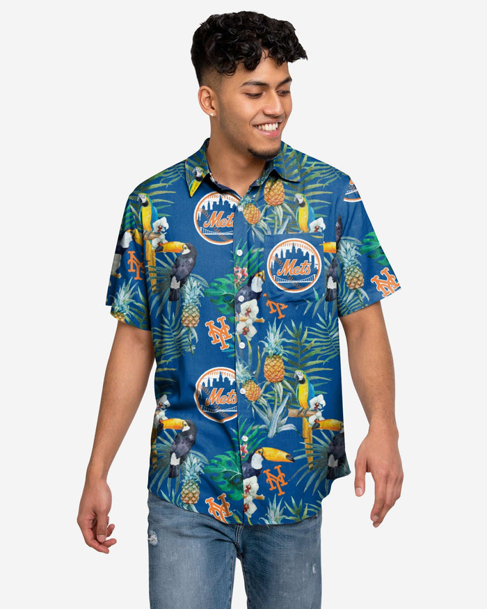 New York Mets Floral Button Up Shirt FOCO S - FOCO.com