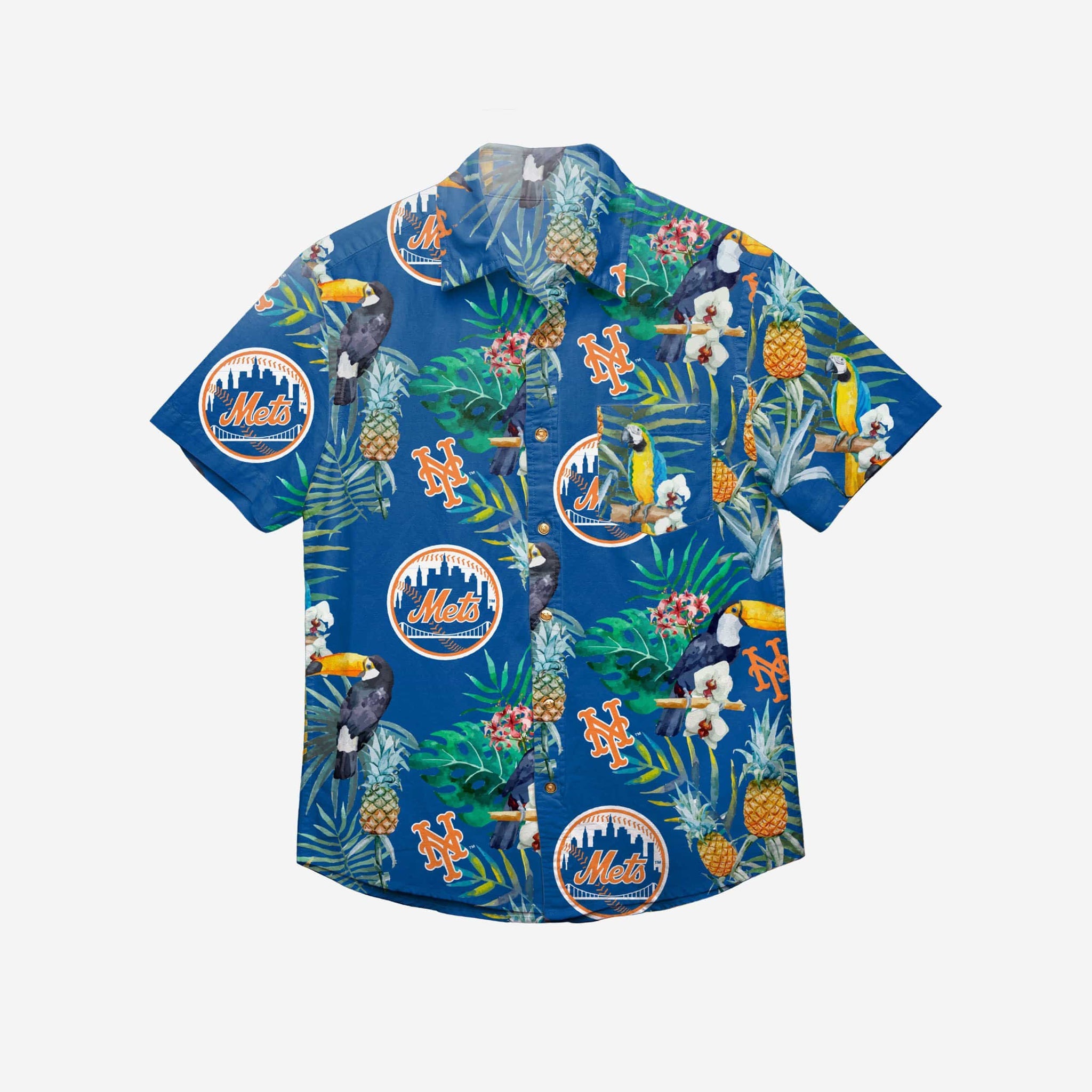 thumbnail image 2 of Men's Team Logo Hibiscus Floral Button Up Shirt - Short Sleeve Hawaiian Style 2 of 9