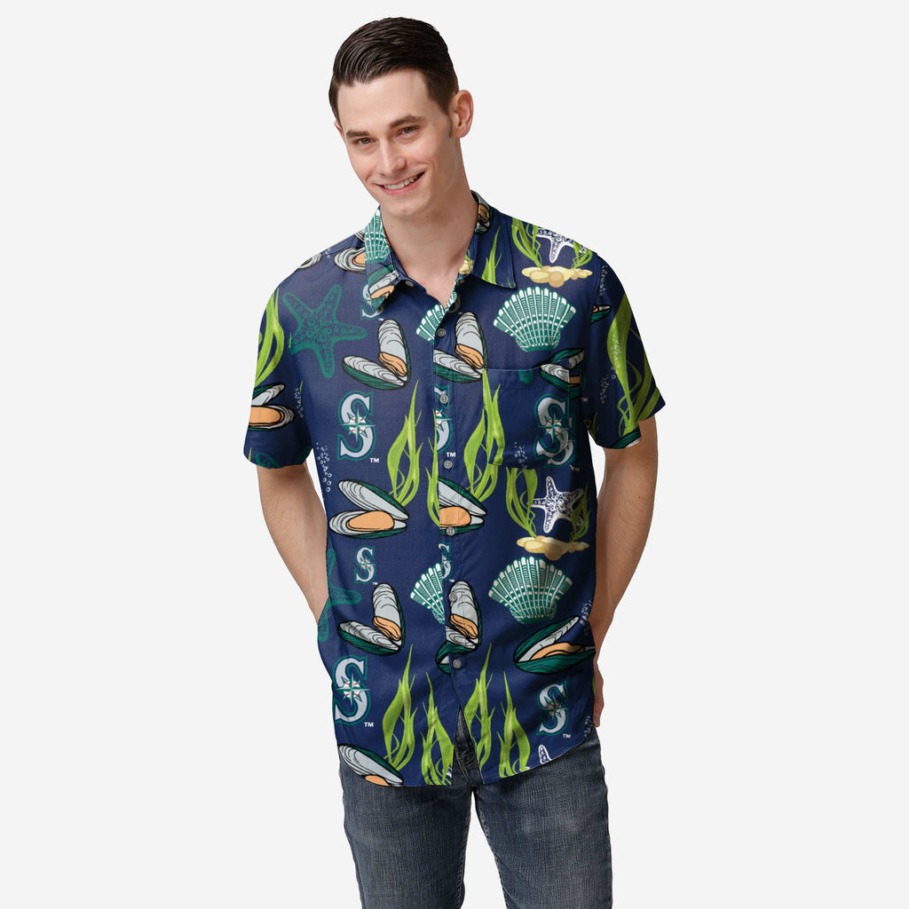 Seattle Mariners Floral Button Up Shirt FOCO S - FOCO.com
