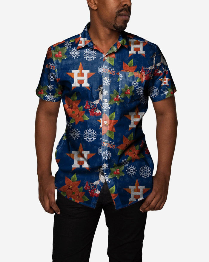 FOCO Houston Astros Mistletoe Button Up Shirt, Mens Size: 3XL