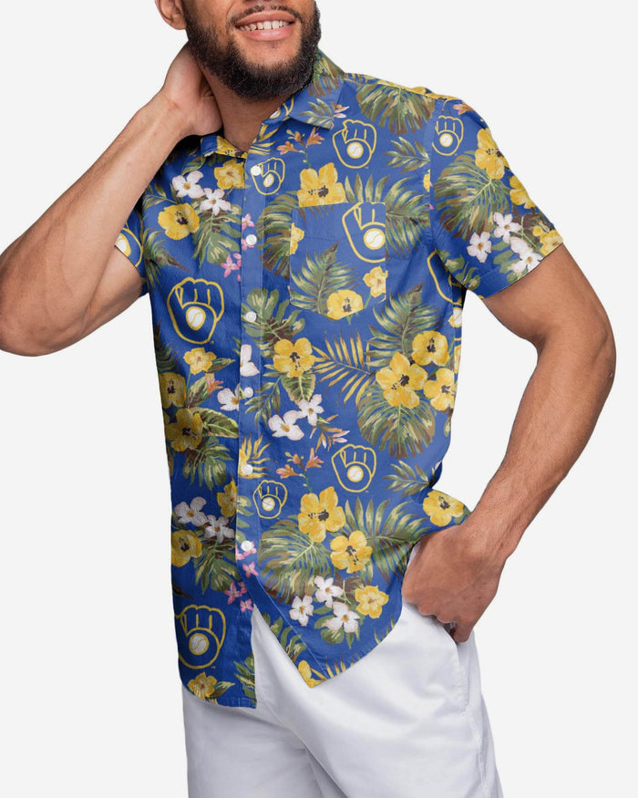 Milwaukee Brewers Throwback Threads Button Up Shirt FOCO Milwaukee Brewers Throwback Threads Button Up Shirt FOCO