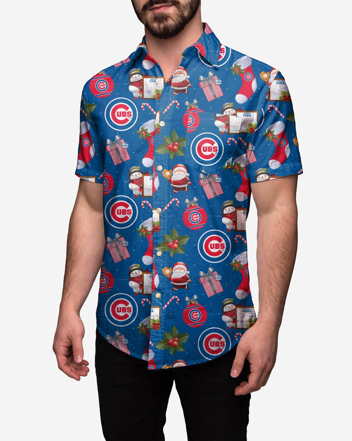Chicago Cubs Christmas Explosion Button Up Shirt FOCO