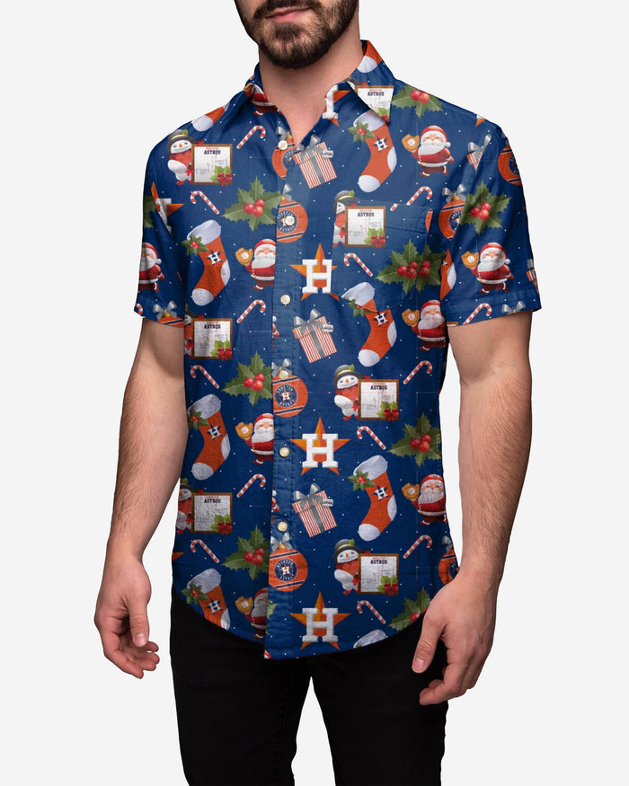 Houston Astros Christmas Explosion Button Up Shirt FOCO Houston Astros Christmas Explosion Button Up Shirt FOCO