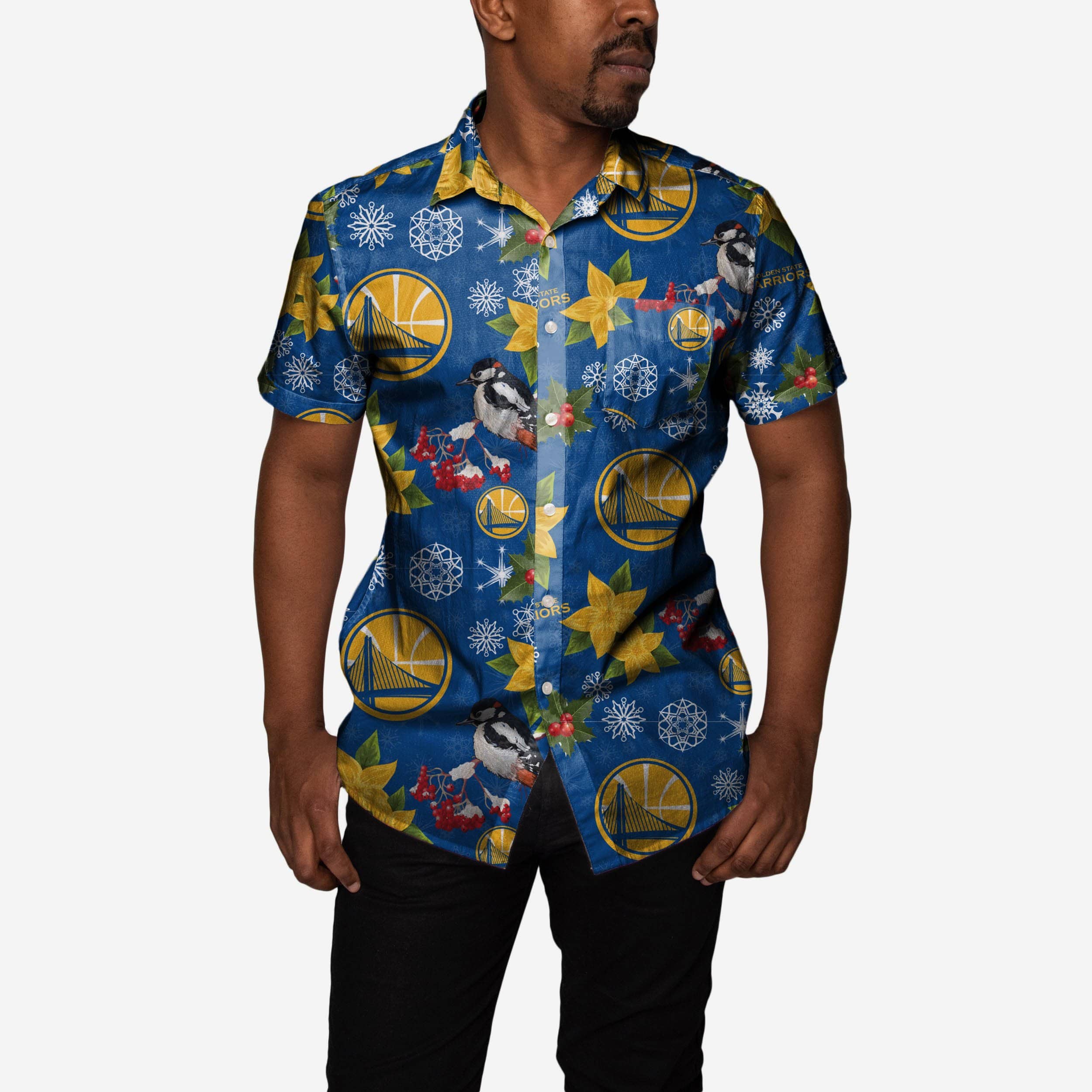 Golden State Warriors Mistletoe Button Up Shirt, Mens Size: L Golden State Warriors Mistletoe Button Up Shirt, Mens Size: L