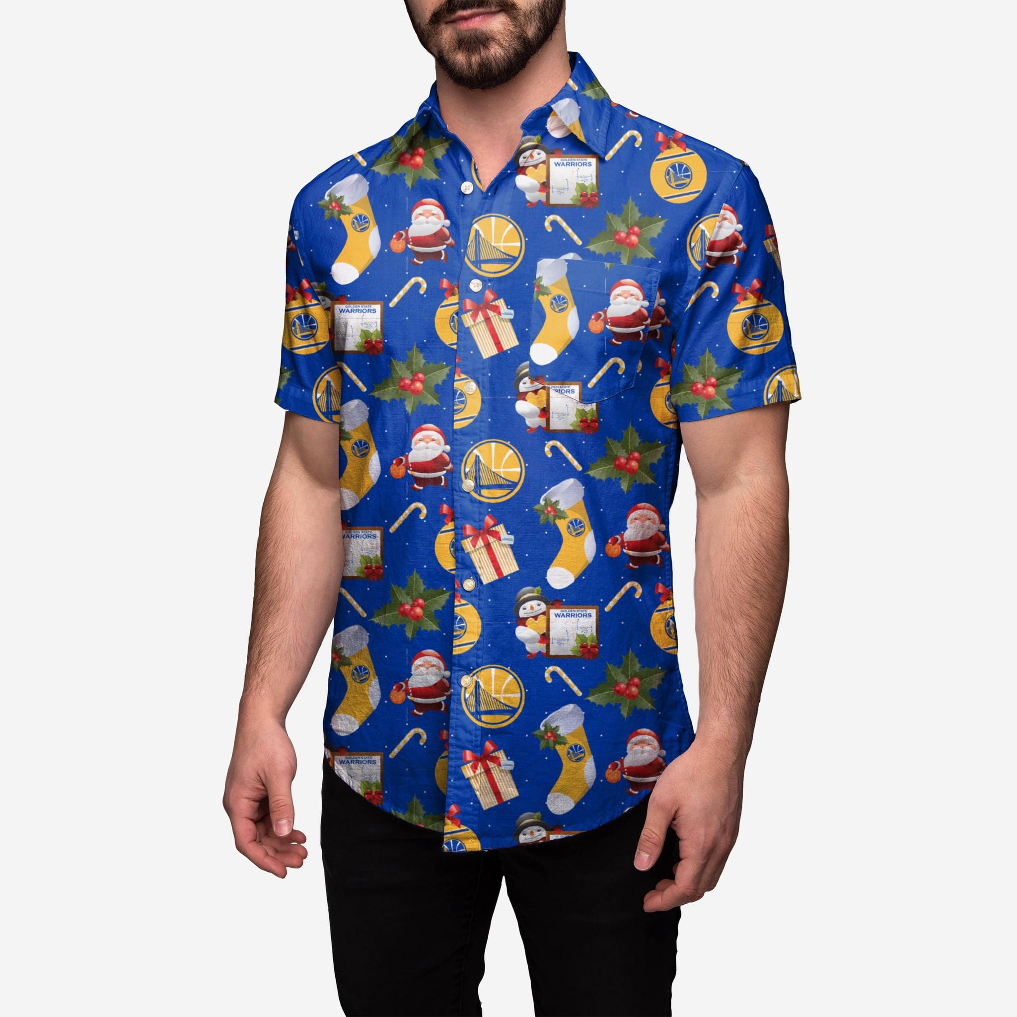 Golden State Warriors Christmas Explosion Button Up Shirt FOCO Golden State Warriors Christmas Explosion Button Up Shirt FOCO